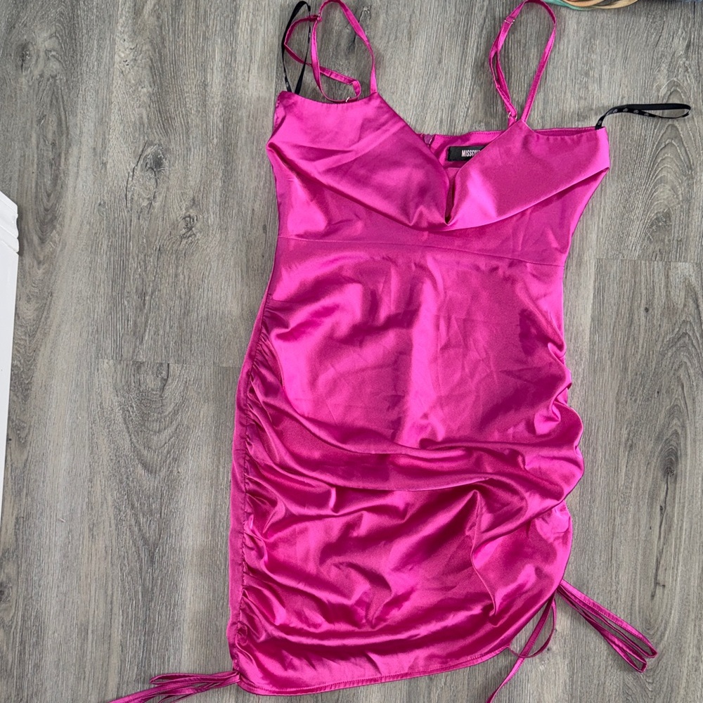 Fuchsia Satin Ruched Slip Dress